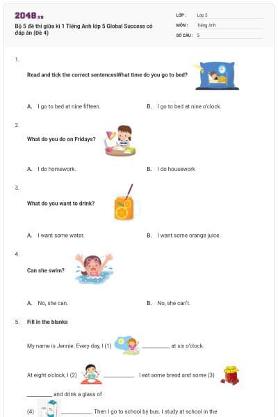 Bộ 5 đề thi giữa kì 1 Tiếng Anh lớp 5 Global Success có đáp án (Đề 4)