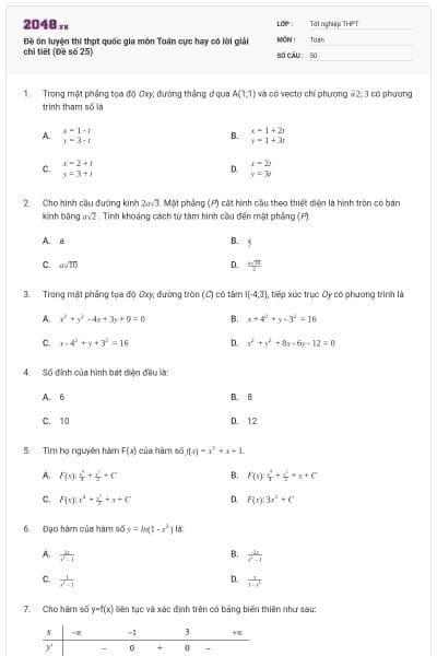 Đề ôn luyện thi thpt quốc gia môn Toán cực hay có lời giải chi tiết (Đề số 25)