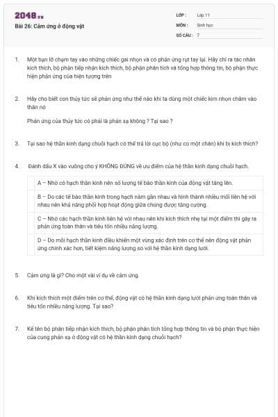 Bài 26: Cảm ứng ở động vật