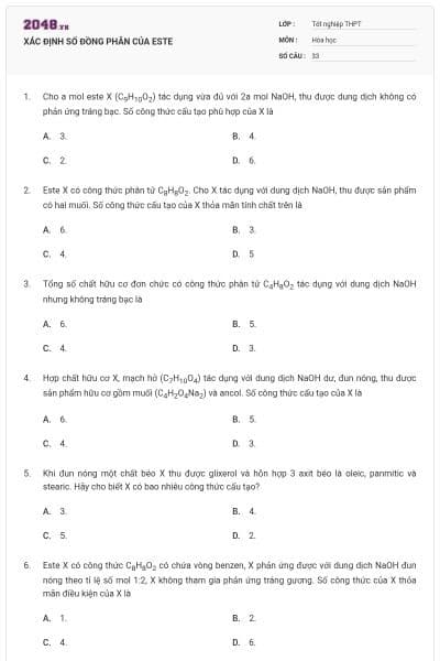 XÁC ĐỊNH SỐ ĐỒNG PHÂN CỦA ESTE