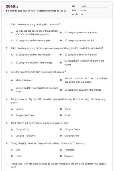 Bộ 4 đề thi giữa kì 2 Tin học 11 Cánh diều có đáp án (Đề 2)