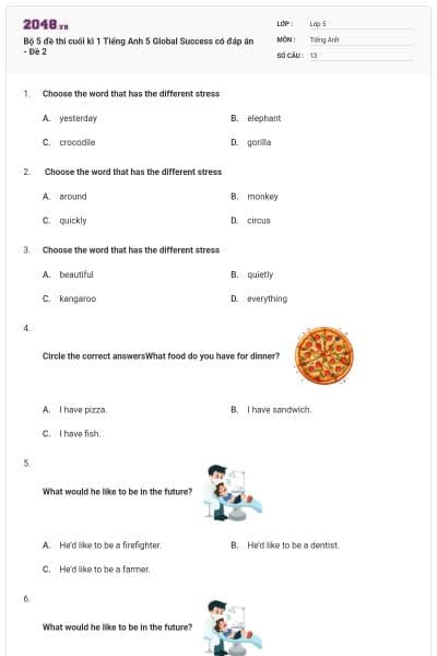 Bộ 5 đề thi cuối kì 1 Tiếng Anh 5 Global Success có đáp án - Đề 2