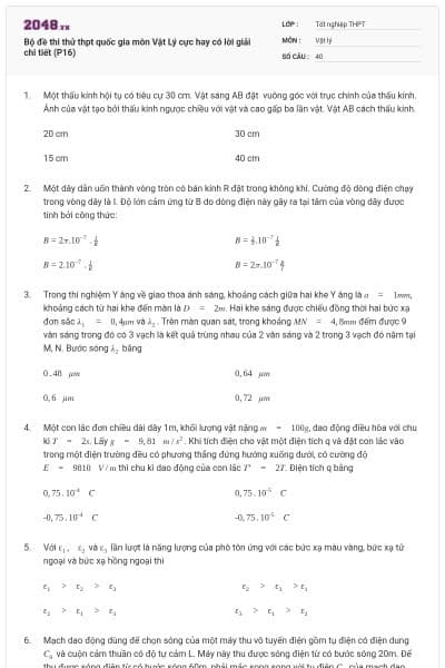 Bộ đề thi thử thpt quốc gia môn Vật Lý cực hay có lời giải chi tiết (P16)