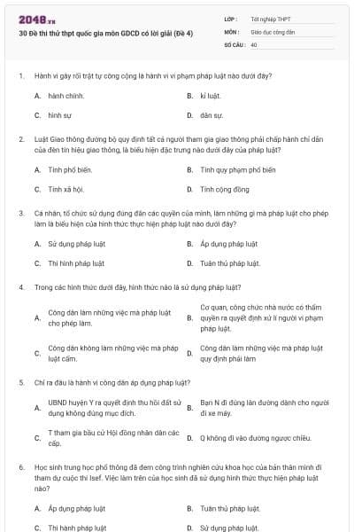 30 Đề thi thử thpt quốc gia môn GDCD có lời giải (Đề 4)