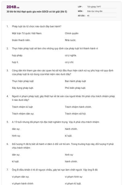 30 Đề thi thử thpt quốc gia môn GDCD có lời giải (Đề 5)