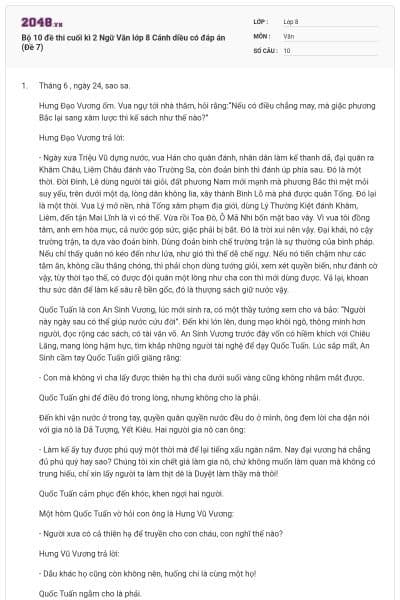 Bộ 10 đề thi cuối kì 2 Ngữ Văn lớp 8 Cánh diều có đáp án (Đề 7)