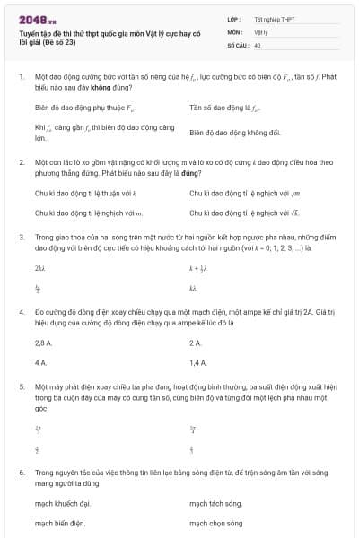 Tuyển tập đề thi thử thpt quốc gia môn Vật lý cực hay có lời giải (Đề số 23)