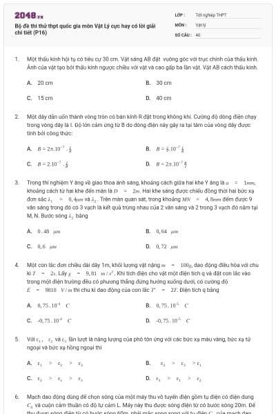 Bộ đề thi thử thpt quốc gia môn Vật Lý cực hay có lời giải chi tiết (P16)