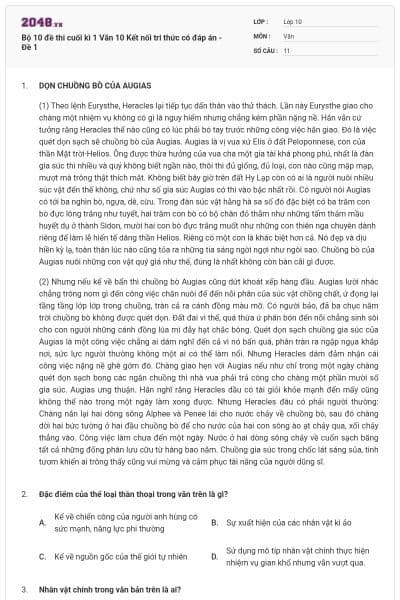 Bộ 10 đề thi cuối kì 1 Văn 10 Kết nối tri thức có đáp án - Đề 1
