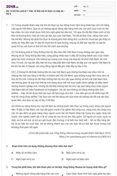 Bộ 10 đề thi cuối kì 1 Văn 10 Kết nối tri thức có đáp án - Đề 5