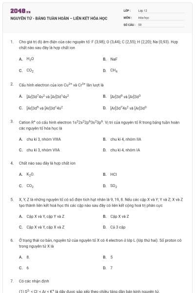 NGUYÊN TỬ - BẢNG TUẦN HOÀN – LIÊN KẾT HÓA HỌC