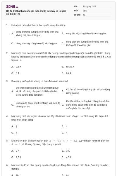 Bộ đề thi thử thpt quốc gia môn Vật Lý cực hay có lời giải chi tiết (P17)