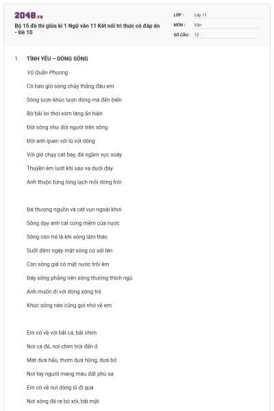 Bộ 15 đề thi giữa kì 1 Ngữ văn 11 Kết nối tri thức có đáp án - Đề 10