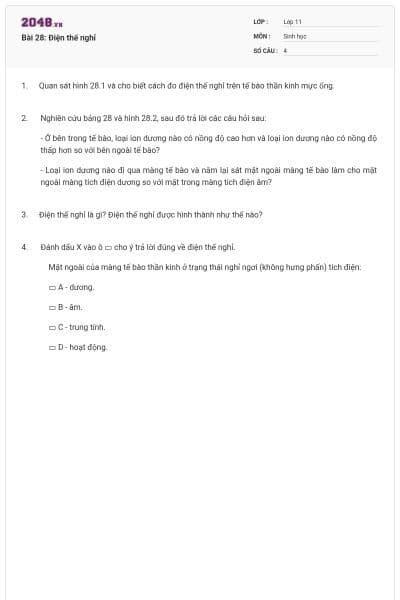 Bài 28: Điện thế nghỉ