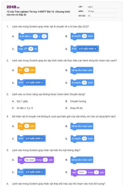 15 câu Trắc nghiệm Tin học 4 KNTT Bài 16. Chương trình của em có đáp án