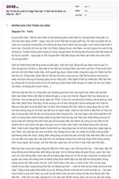 Bộ 10 đề thi cuối kì 2 Ngữ Văn lớp 11 Kết nối tri thức có đáp án - Đề 7