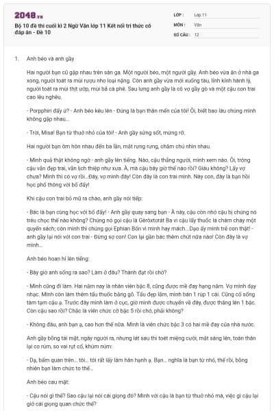 Bộ 10 đề thi cuối kì 2 Ngữ Văn lớp 11 Kết nối tri thức có đáp án - Đề 10