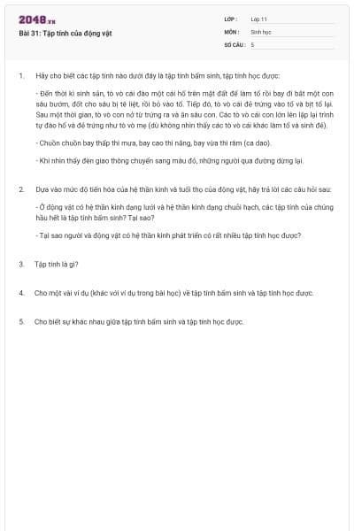 Bài 31: Tập tính của động vật