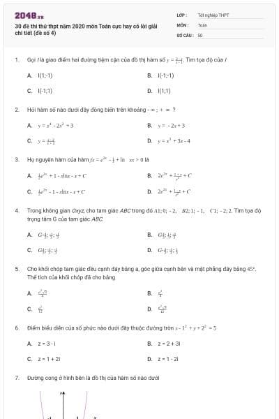 30 đề thi thử thpt năm 2020 môn Toán cực hay có lời giải chi tiết (đề số 4)