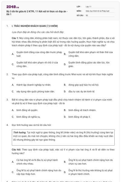 Bộ 3 đề thi giữa kì 2 KTPL 11 Kết nối tri thức có đáp án - Đề 1