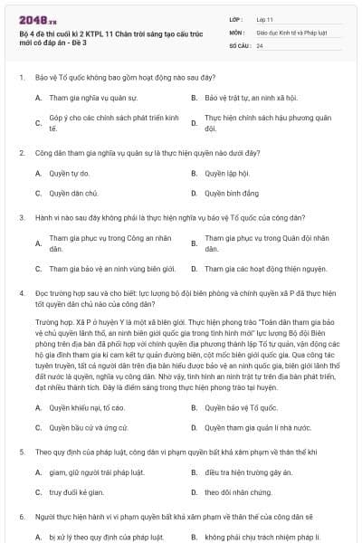 Bộ 4 đề thi cuối kì 2 KTPL 11 Chân trời sáng tạo cấu trúc mới có đáp án - Đề 3