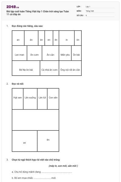 Bài tập cuối tuần Tiếng Việt lớp 1 Chân trời sáng tạo Tuần 11 có đáp án