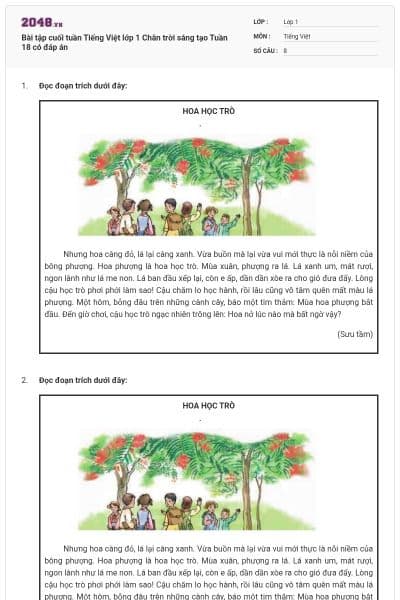 Bài tập cuối tuần Tiếng Việt lớp 1 Chân trời sáng tạo Tuần 18 có đáp án