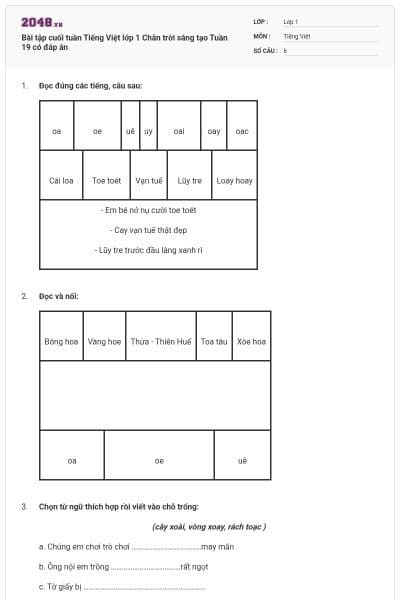 Bài tập cuối tuần Tiếng Việt lớp 1 Chân trời sáng tạo Tuần 19 có đáp án