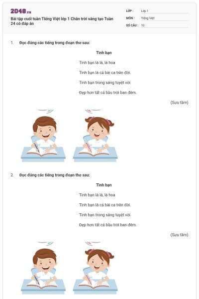 Bài tập cuối tuần Tiếng Việt lớp 1 Chân trời sáng tạo Tuần 24 có đáp án