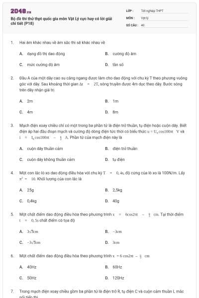 Bộ đề thi thử thpt quốc gia môn Vật Lý cực hay có lời giải chi tiết (P18)