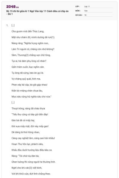 Bộ 15 đề thi giữa kì 1 Ngữ Văn lớp 11 Cánh diều có đáp án - Đề 1