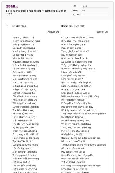 Bộ 15 đề thi giữa kì 1 Ngữ Văn lớp 11 Cánh diều có đáp án - Đề 11