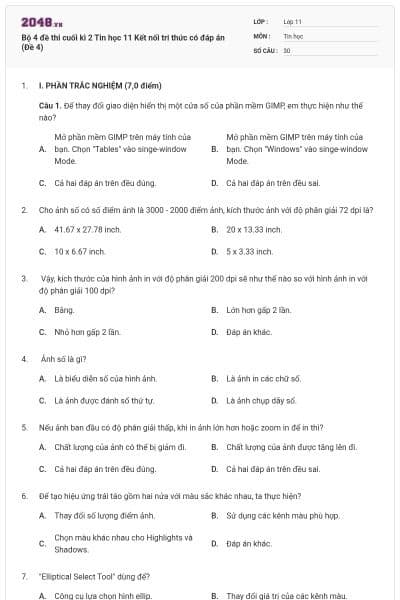 Bộ 4 đề thi cuối kì 2 Tin học 11 Kết nối tri thức có đáp án (Đề 4)