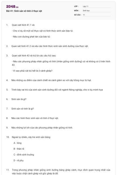 Bài 41: Sinh sản vô tính ở thực vật
