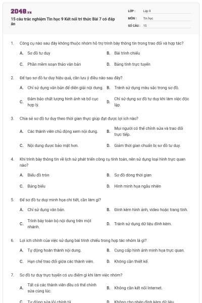 15 câu trắc nghiệm Tin học 9 Kết nối tri thức Bài 7 có đáp án