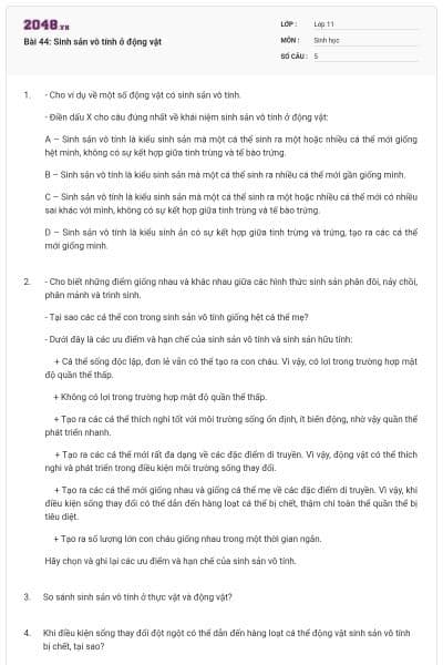 Bài 44: Sinh sản vô tính ở động vật