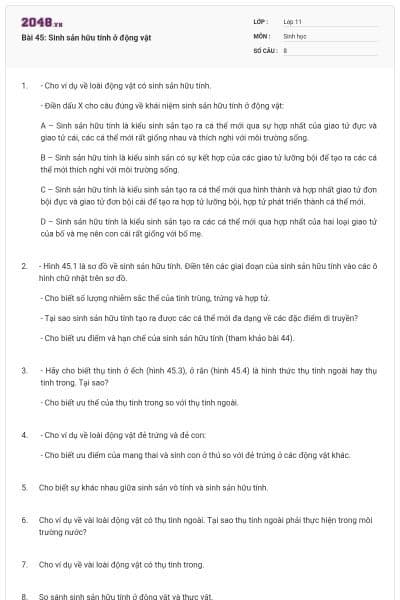 Bài 45: Sinh sản hữu tính ở động vật