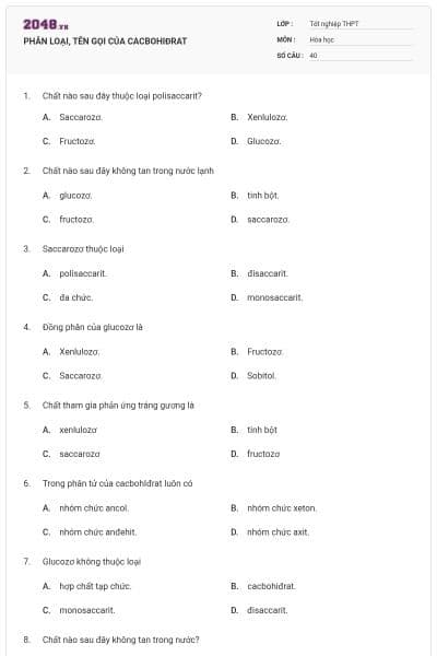 PHÂN LOẠI, TÊN GỌI CỦA CACBOHIĐRAT