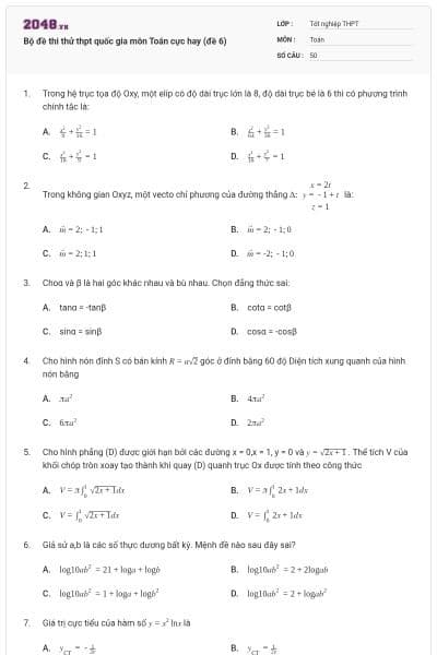 Bộ đề thi thử thpt quốc gia môn Toán cực hay (đề 6)