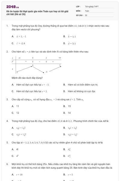 Đề ôn luyện thi thpt quốc gia môn Toán cực hay có lời giải chi tiết (Đề số 26)