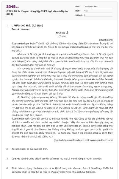 (2025) Đề thi tổng ôn tốt nghiệp THPT Ngữ văn có đáp án (Đề 1)