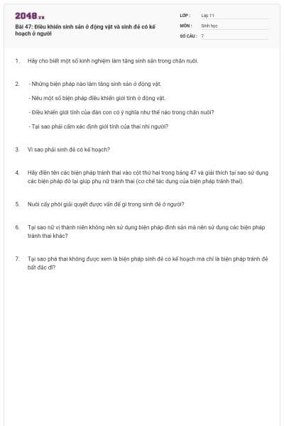 Bài 47: Điều khiển sinh sản ở động vật và sinh đẻ có kế hoạch ở người