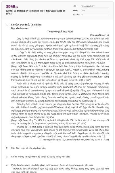 (2025) Đề thi tổng ôn tốt nghiệp THPT Ngữ văn có đáp án (Đề 2)