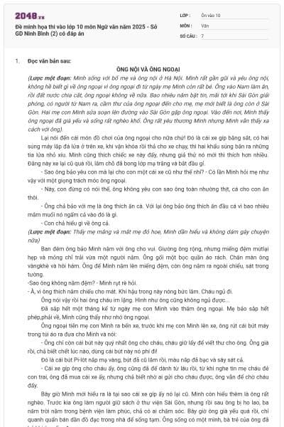 Đề minh họa thi vào lớp 10 môn Ngữ văn năm 2025 - Sở GD Ninh Bình (2) có đáp án