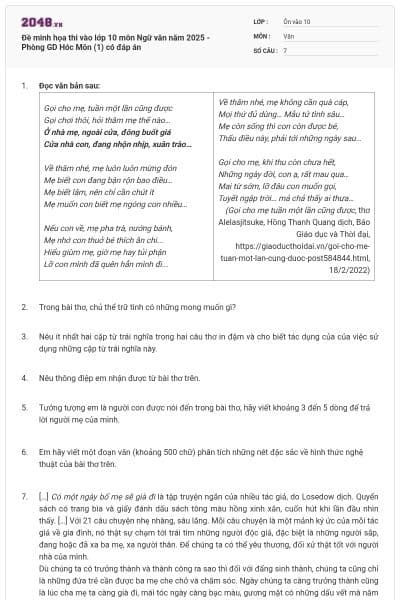 Đề minh họa thi vào lớp 10 môn Ngữ văn năm 2025 - Phòng GD Hóc Môn (1) có đáp án