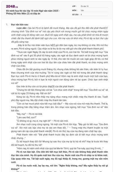 Đề minh họa thi vào lớp 10 môn Ngữ văn năm 2025 - Phòng GD Hóc Môn (2) có đáp án