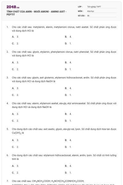 TÍNH CHẤT CỦA AMIN - MUỐI AMONI - AMINO AXIT - PEPTIT