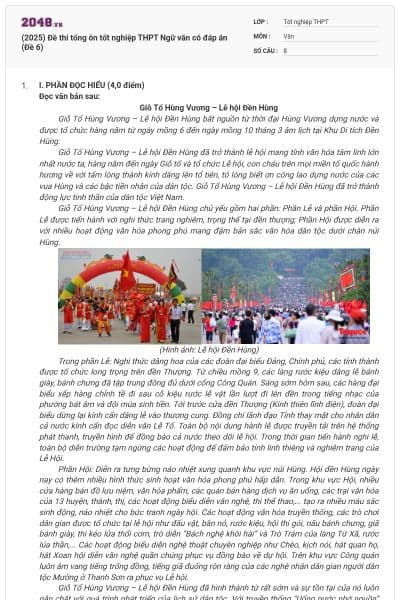 (2025) Đề thi tổng ôn tốt nghiệp THPT Ngữ văn có đáp án (Đề 6)