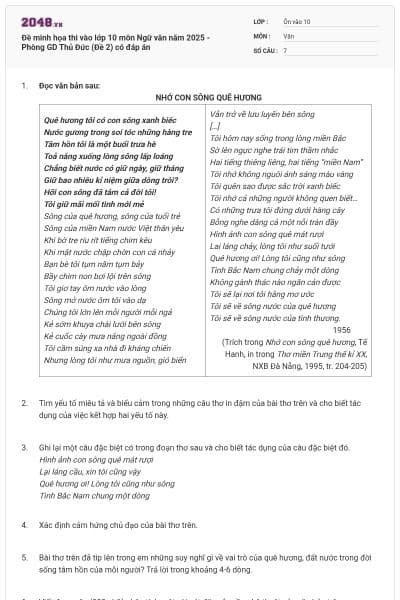 Đề minh họa thi vào lớp 10 môn Ngữ văn năm 2025 - Phòng GD Thủ Đức (Đề 2) có đáp án