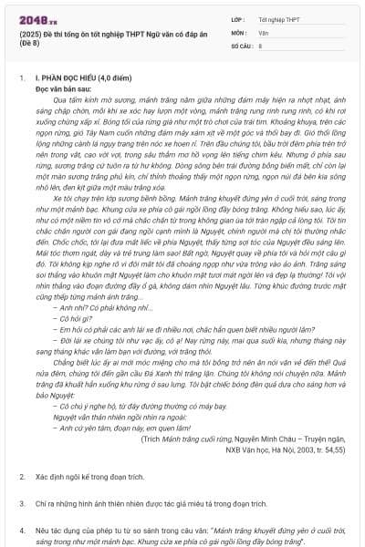 (2025) Đề thi tổng ôn tốt nghiệp THPT Ngữ văn có đáp án (Đề 8)